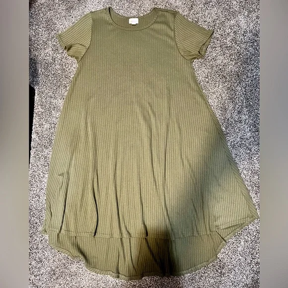 LuLaRoe Olive Green Midi, High- Low Dress with Short Sleeves size Small - Picture 6 of 9